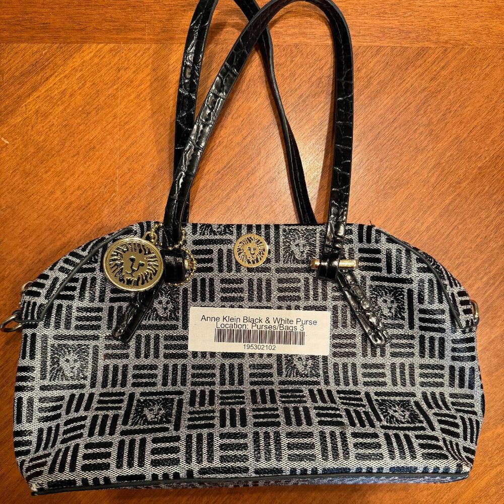 Anne Klein - Black And White Crossbody Purse Small With Gold Details